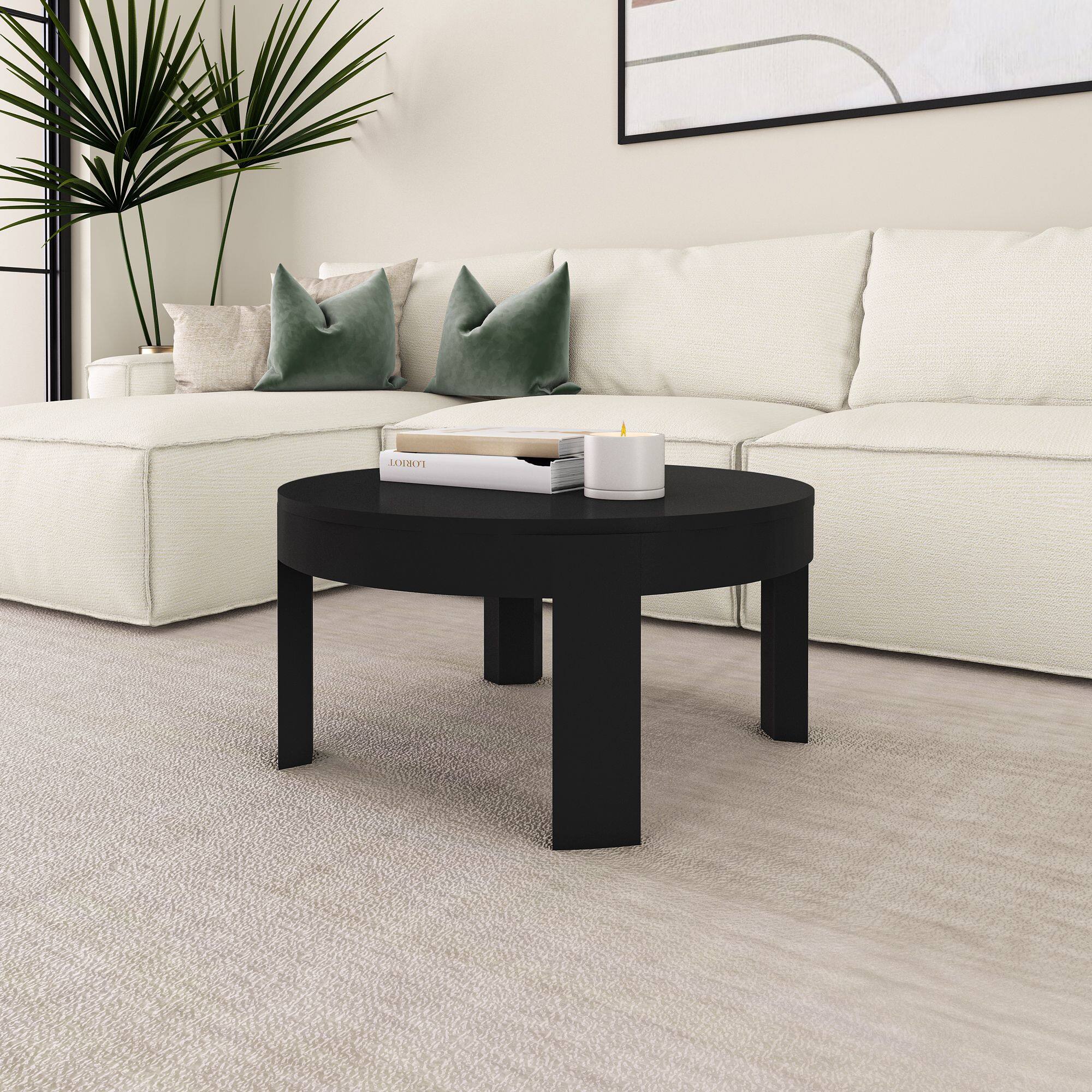 Front. Plank+Beam - Contour Round Coffee Table (30in x 30in / 762mm x 762mm), Black - Black.