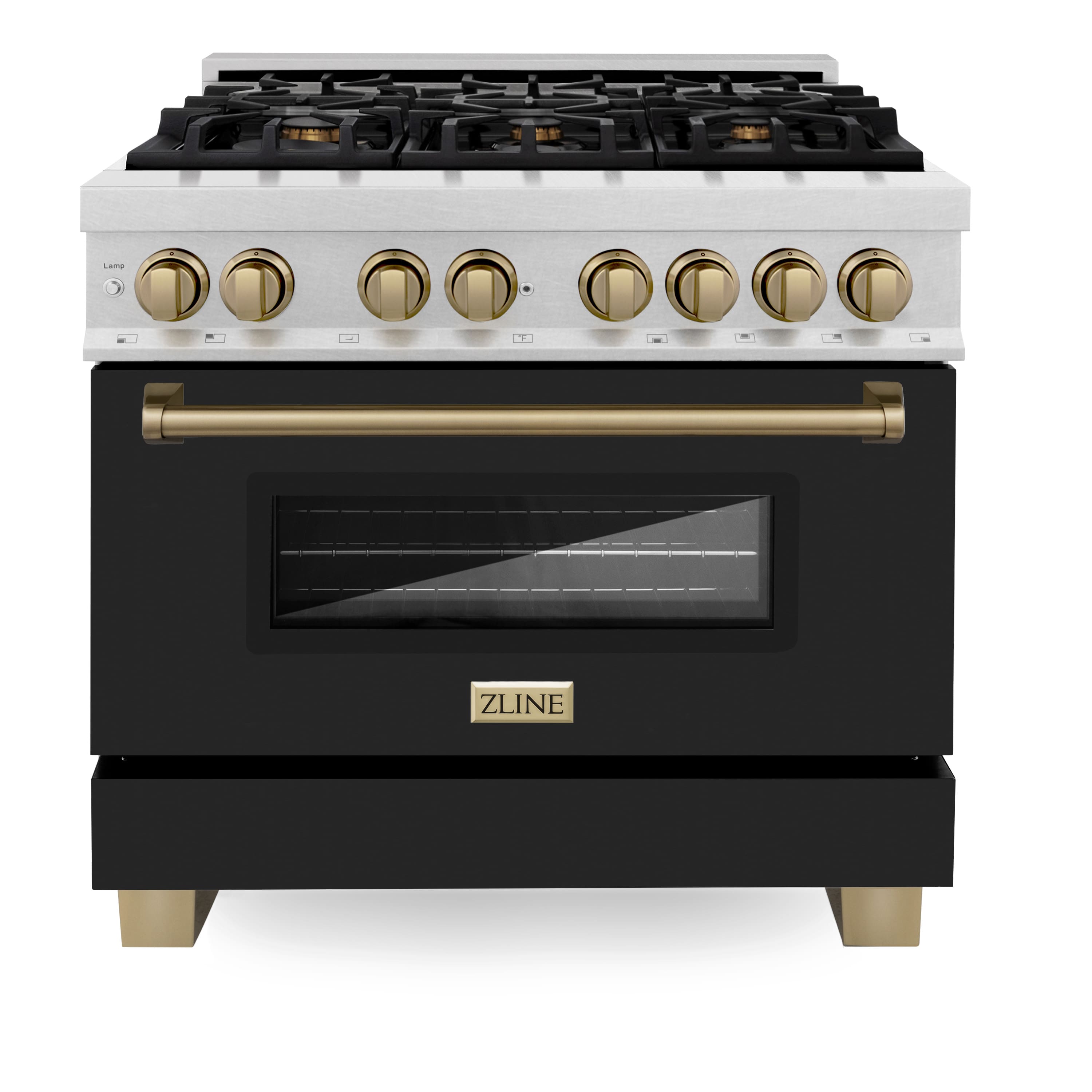 ZLINE - Autograph 36 in. Legacy Dual Fuel Range in Satin Steel w/ Black & Bronze Accents (RASZ-BLM-36-CB) - Black Matte - Front_Zoom