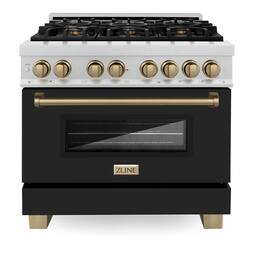 ZLINE - Autograph 36 in. Legacy Dual Fuel Range in Satin Steel w/ Black & Bronze Accents (RASZ-BLM-36-CB) - Black Matte