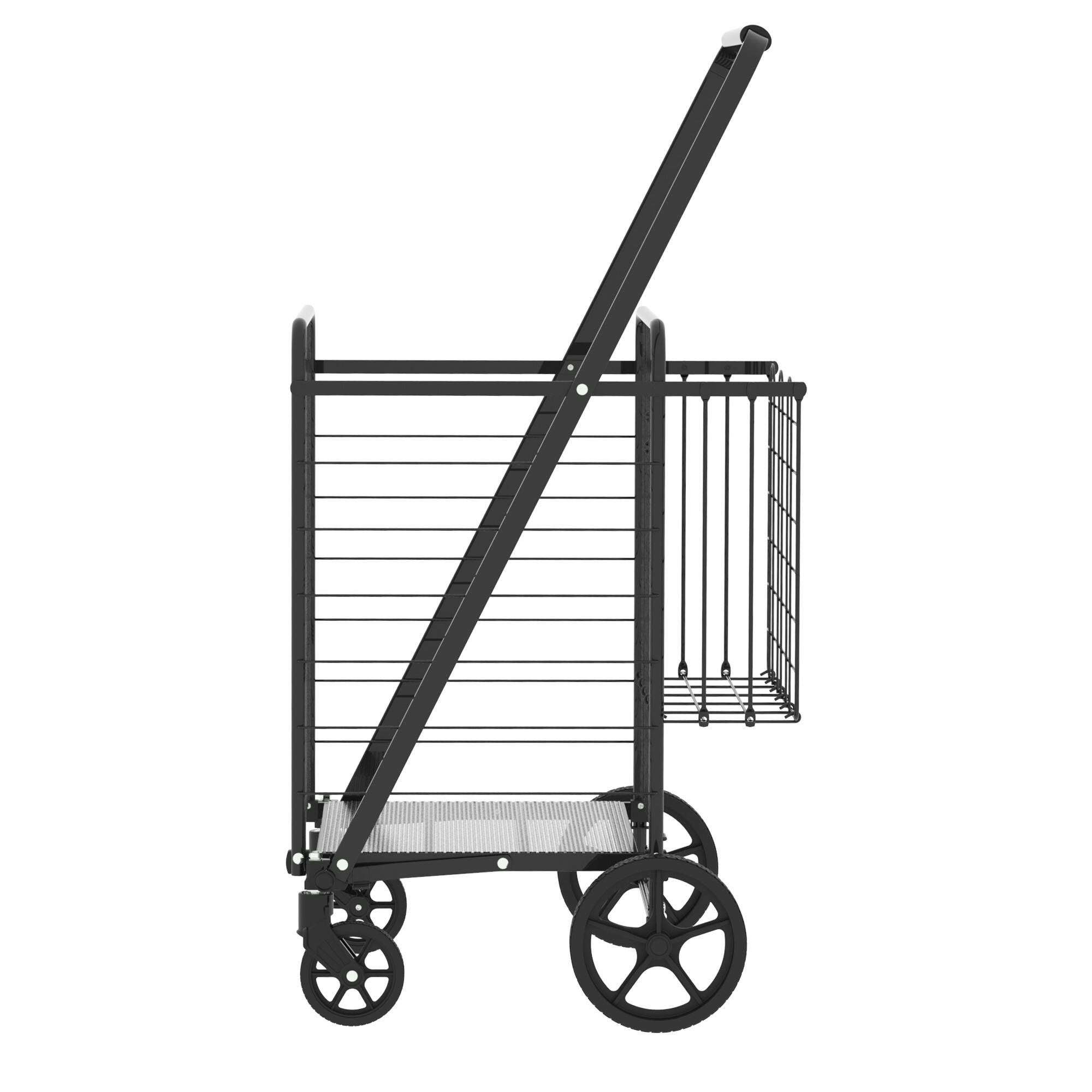 Alt View 7. Glintex - Extra Large Shopping Cart,Foldable Utility Shopping Carts with Double Basket and 360° Rolling Swivel Wheels - Antique Black.