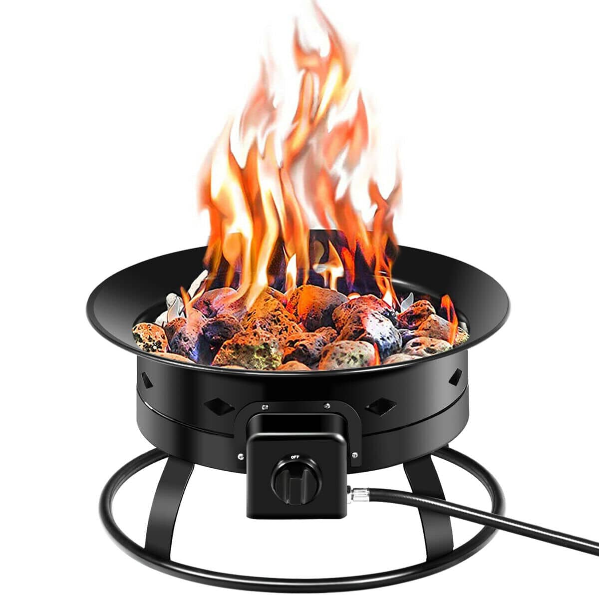 Front. Costway - Costway Portable Fire Pit Outdoor 58,000 BTU Propane Patio Lava Rocks Camping Events - Black.