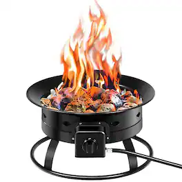 Costway - Portable Fire Pit Outdoor 58,000 BTU Propane Patio Lava Rocks Camping Events - Black