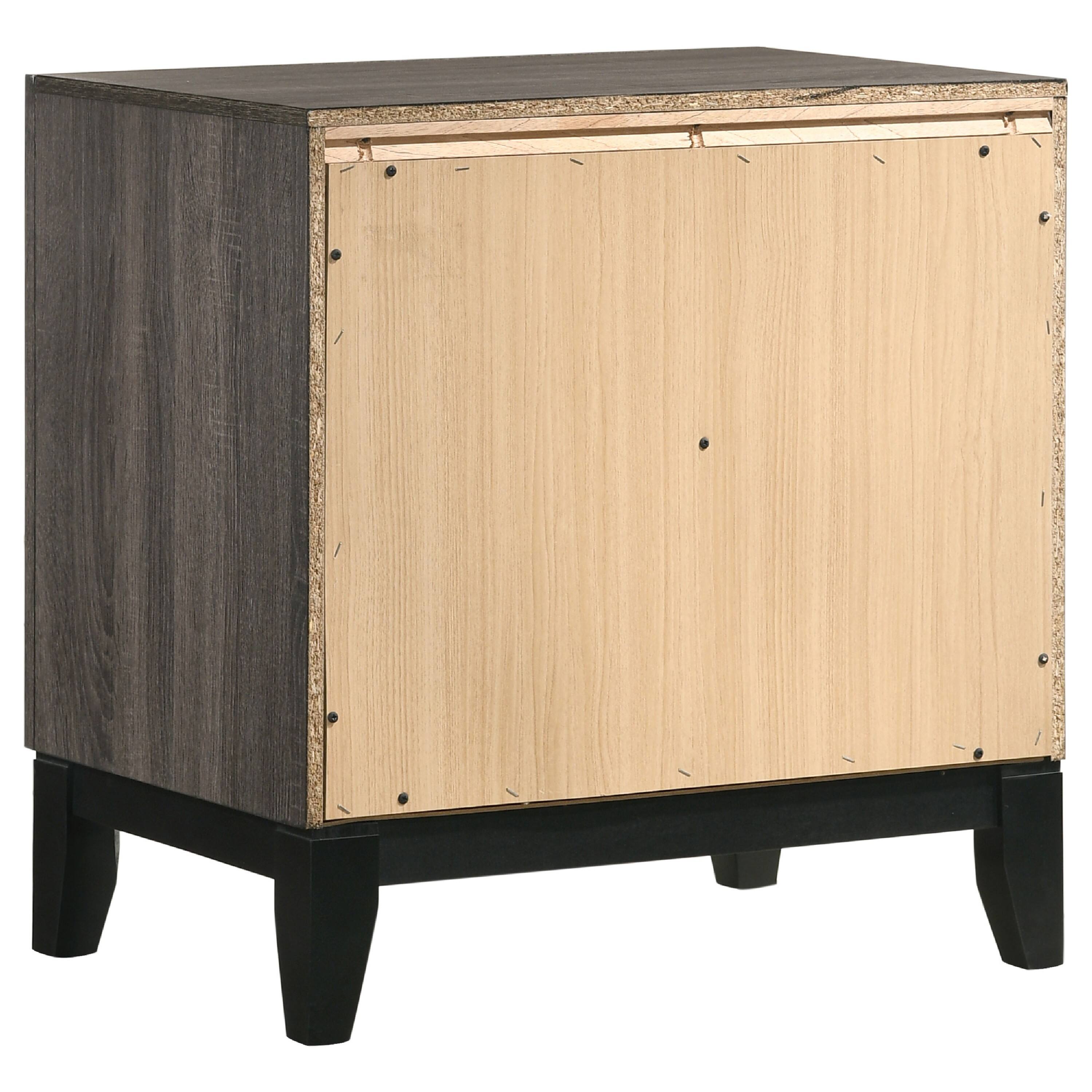 Back. Manhattan Lane - Wooden Nightstand with 2 Drawers and Chamfered legs - Gray and Black.