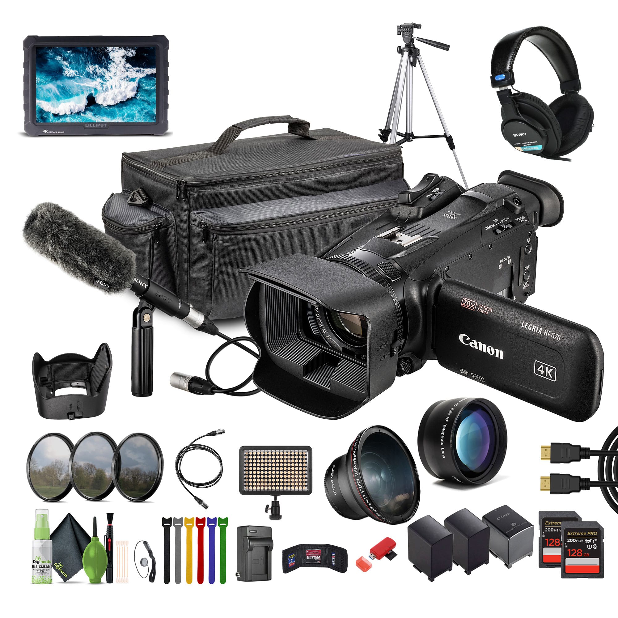 Canon - LEGRIA HF G70 PAL UHD 4K Camcorder + 2x 128GB Memory Card + Tripod + More (International Model)