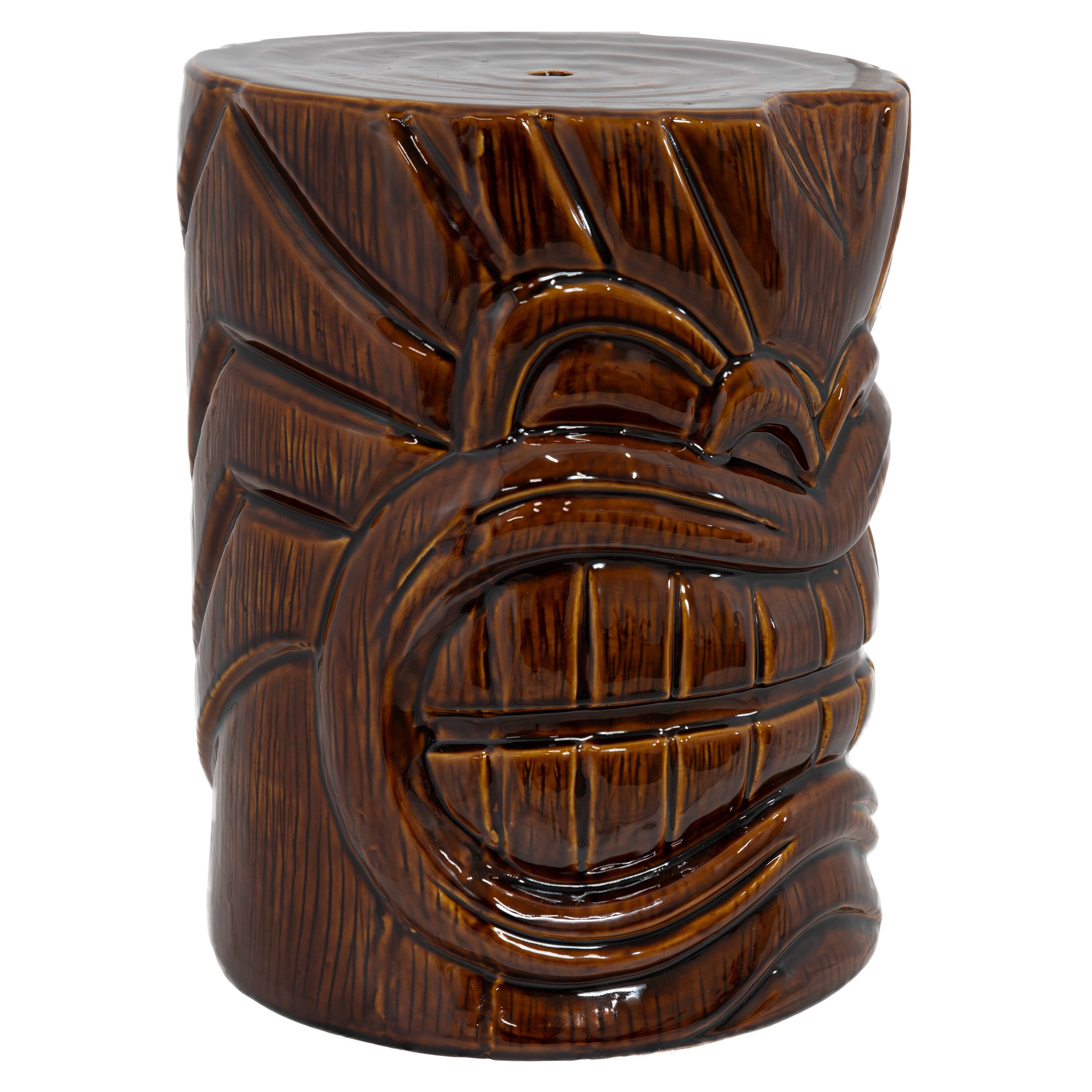 Alt View 10. Sunnydaze - Wood-Look Tiki Head Ceramic Garden Stool - 17” - Brown.