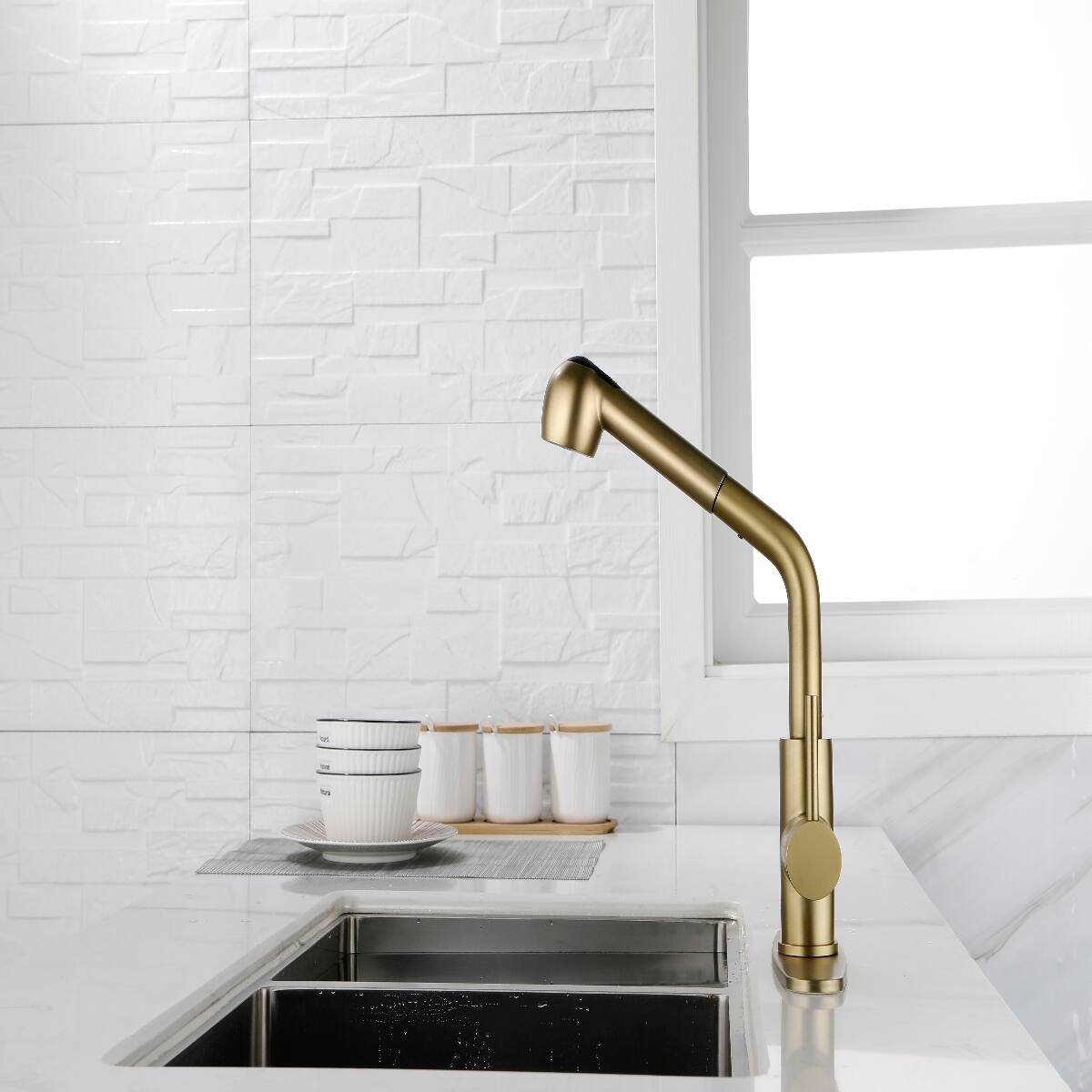 Alt View 8. Ropilly - Ropilly Single Handle Pull Out Kitchen Faucet, Spot Resistant Gold Stainless Steel Sink Faucet with Dual Spray - Gold.