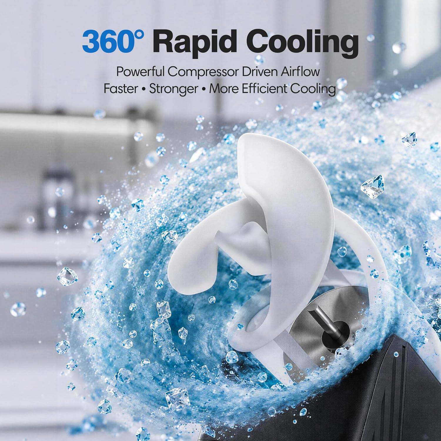 360° Rapid Cooling  
Powerful Compressor Driven Airflow  
Faster • Stronger • More Efficient Cooling
