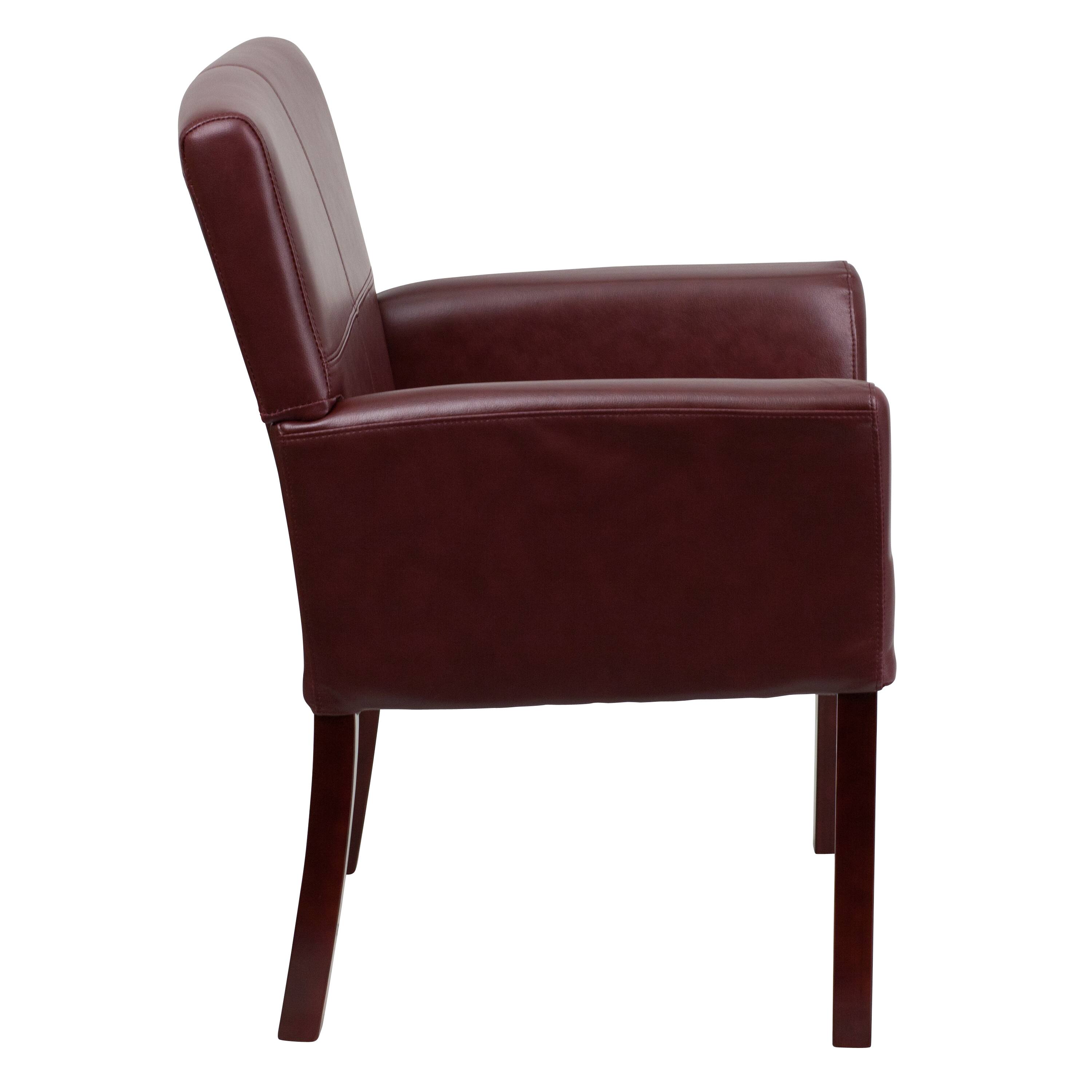 Alt View 6. Emma + Oliver - Faux Leather Executive Side Reception Chair with Mahogany Legs - Burgundy.