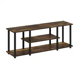 FurniFact - Amber Pine/Black TV Stand with 3-Tier Storage and Wooden Construction - Brown Black