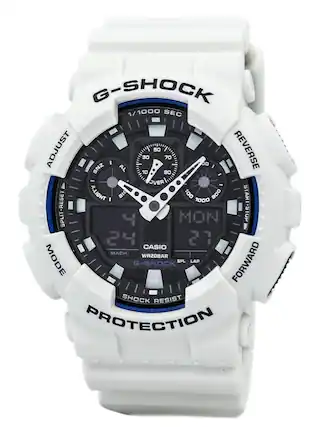G-SHOCK
1/1000 SEC
ADJUST
ZNS AL 30 50 70
I REVERSE 10 90
OVER
A.LIGHT DIS 100
SPLIT-RESET
4 MON
STARI-STUP 24 21
CASIO
MACH WR20BAR
MODE
G-SHOCK
SPL LAP
FORWARD
SHOCK RESIST
PROTECTION