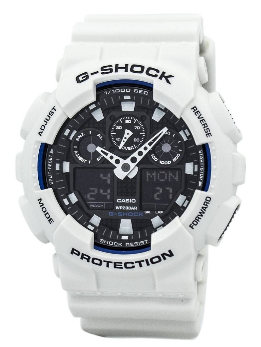 G-SHOCK  
1/1000 SEC  
ADJUST  
ZNS AL 30 50 70  
I REVERSE 10 90  
OVER  
A.LIGHT DIS 100  
SPLIT-RESET  
4 MON  
STARI-STUP 24 21  
CASIO  
MACH WR20BAR  
MODE  
G-SHOCK  
SPL LAP  
FORWARD  
SHOCK RESIST  
PROTECTION