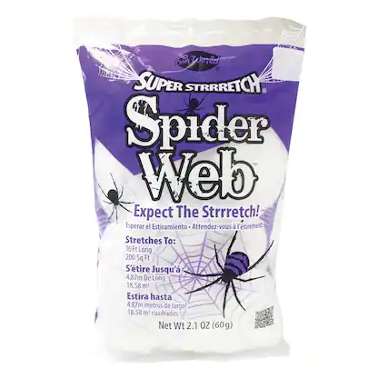 Fun World
SUPER STRRETCH Spider Web
Expect The Strrretch!
Esperar el Estiramiento
Attendez-vous à l'étirement
Stretches To: 16 Ft Long 200 Sq Ft
S'étire Jusqu'à 4.87m De Long 18.58 m²
Estira hasta 4.87m metros de largo! 18.58 m²
Net Wt 2.1 OZ (60g)