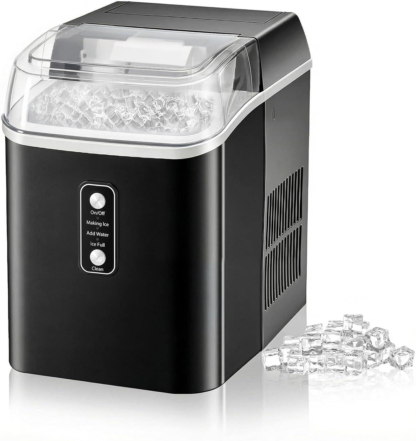 Sweet - Nugget Ice Maker Countertop Ready in 6 Mins, 1.55L Water Tank, Self-Cleaning - Black