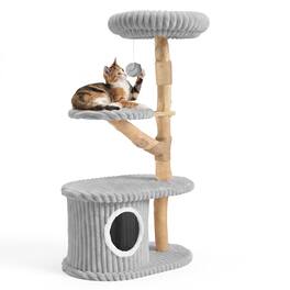 Gymax - 41 Inch Tall Modern Cat Tower w/Real Wood Branches Scratching Posts Cozy Bed - Gray