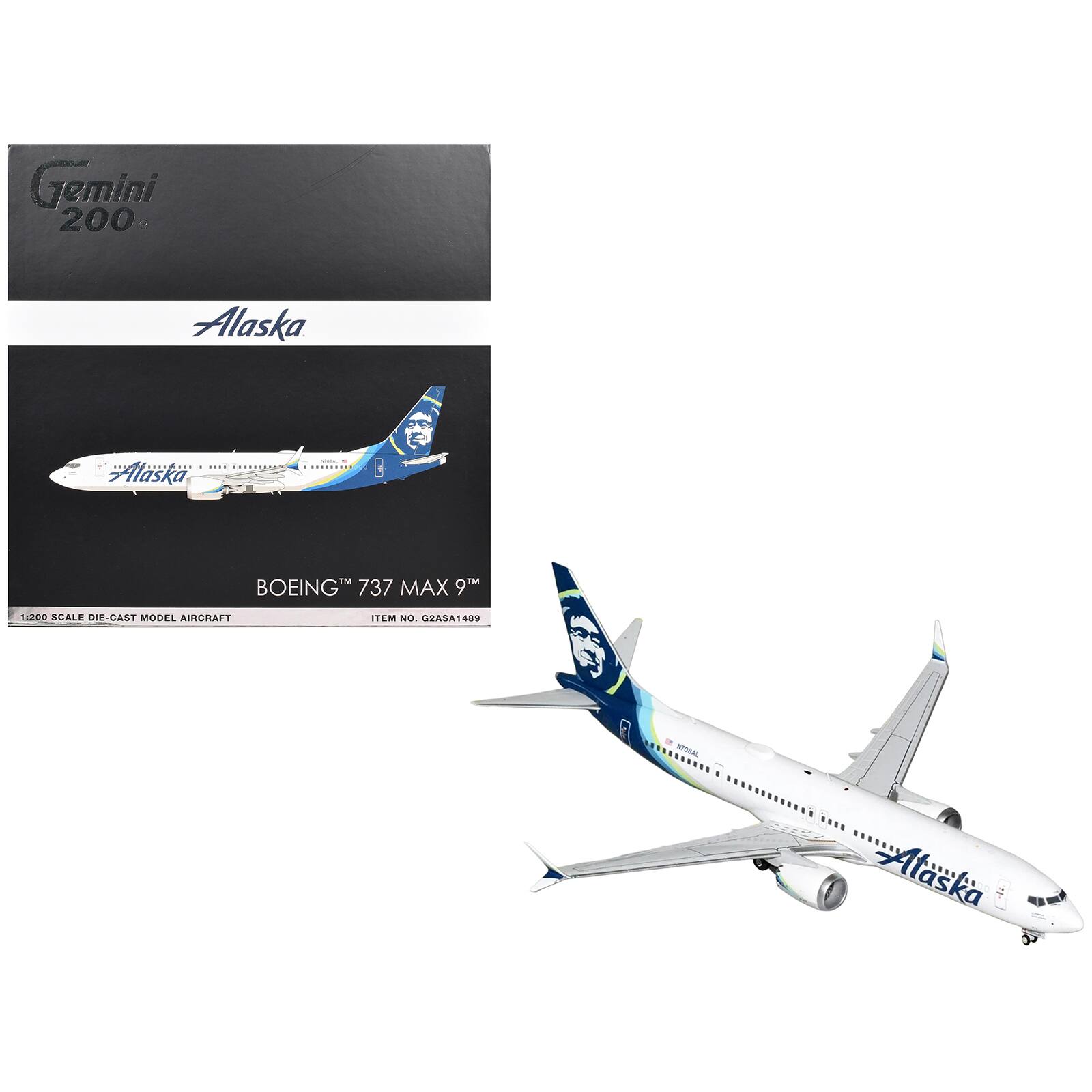 Boeing 737 MAX 9 Commercial Aircraft "Alaska Airlines" White with Blue Tail 1/200 Diecast Model Airplane by GeminiJets