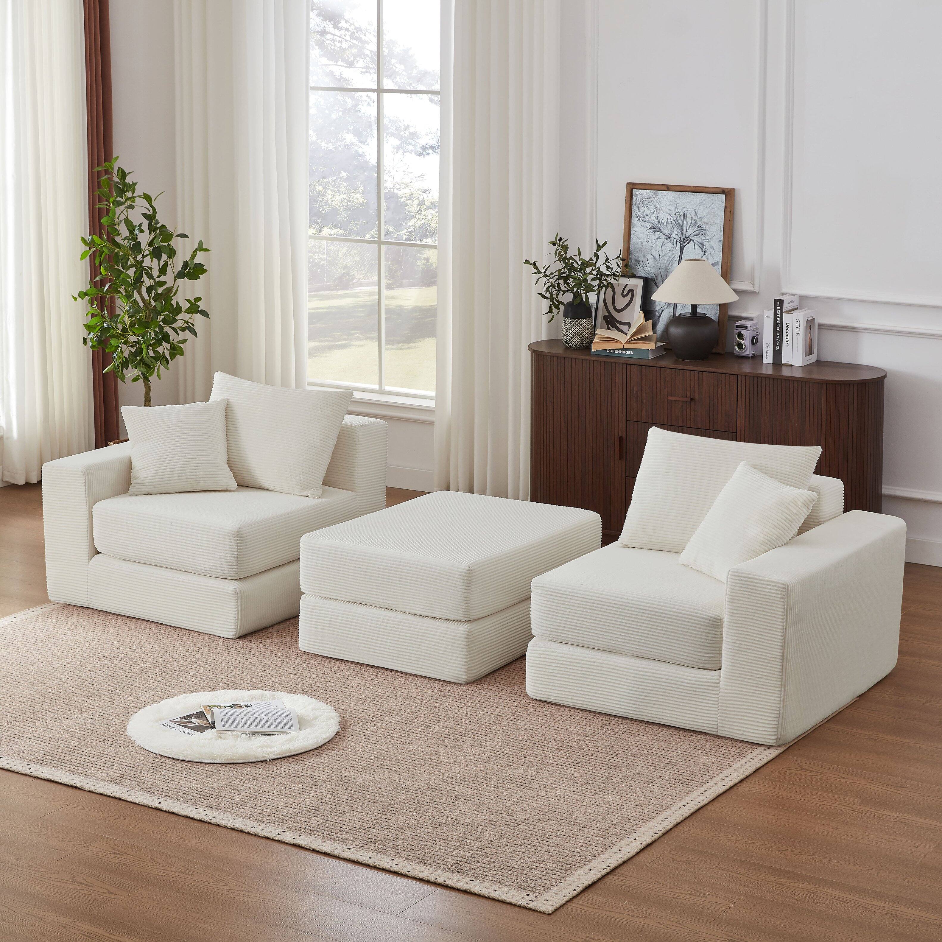 Back. Anysun - Anysun Modular Boneless Sectional Loveaeat Cloud Sofa with Non Slip Base, No Assembly - White.