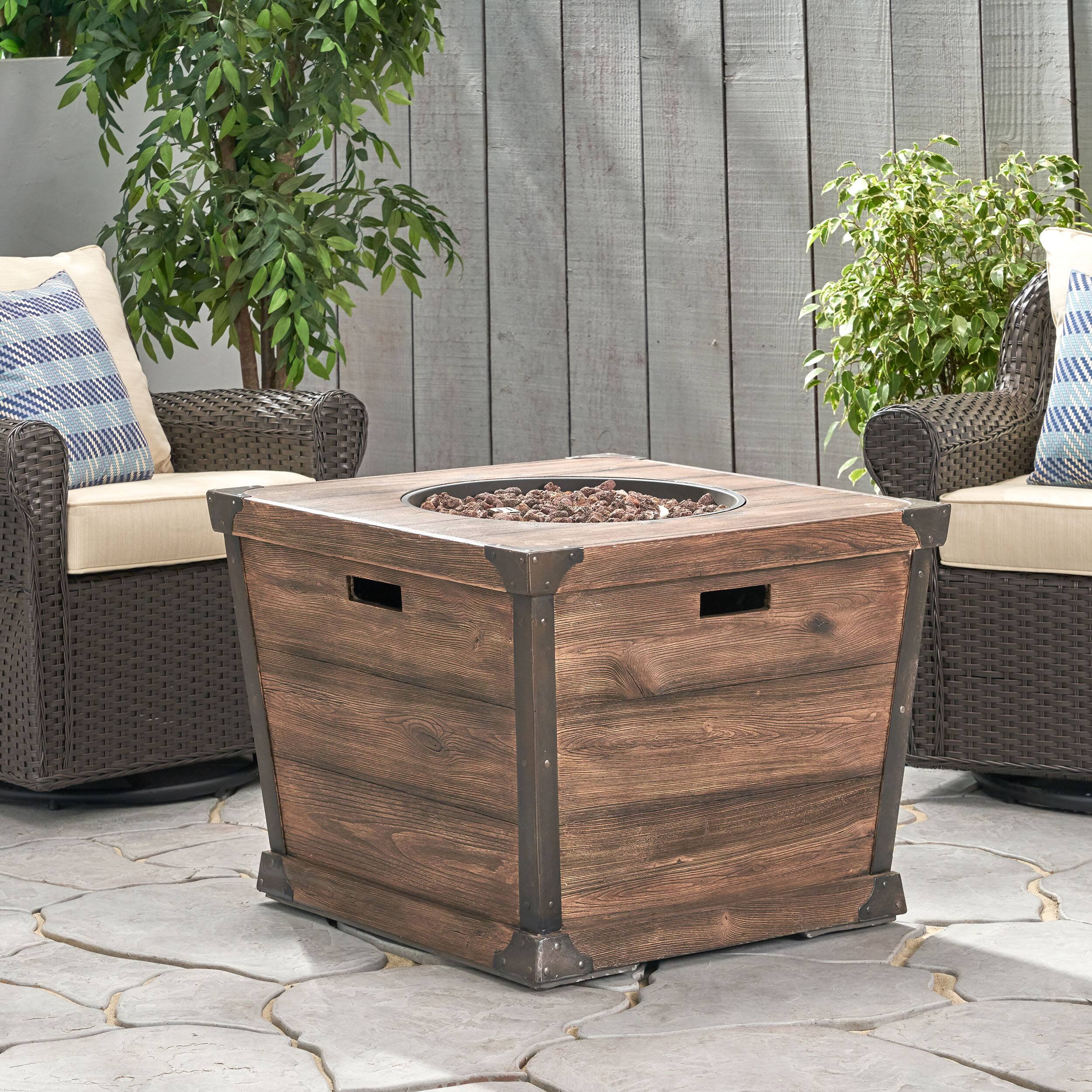 Back. APRILSOUL - Outdoor Patio 24 inch H x 32 inch W Square Gas Burning Concrete Fire Pit Wood Pattern Brown - Brown.