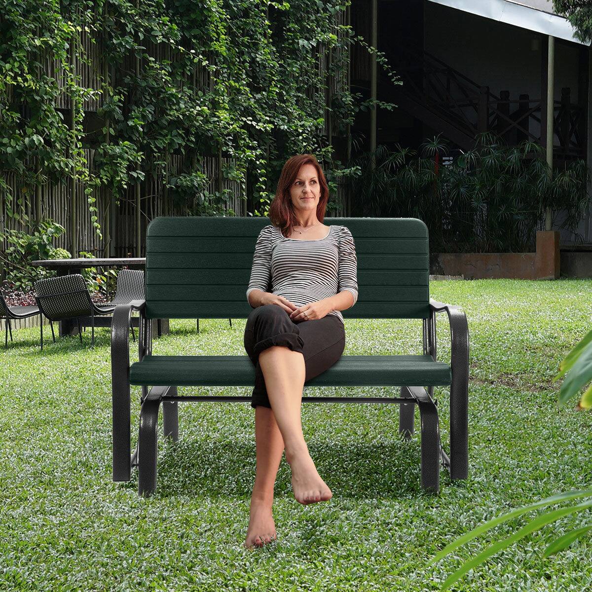 Alt View 4. Costway - Costway Outdoor Patio Swing Porch Rocker Glider Bench Loveseat Garden Seat Steel - Green.