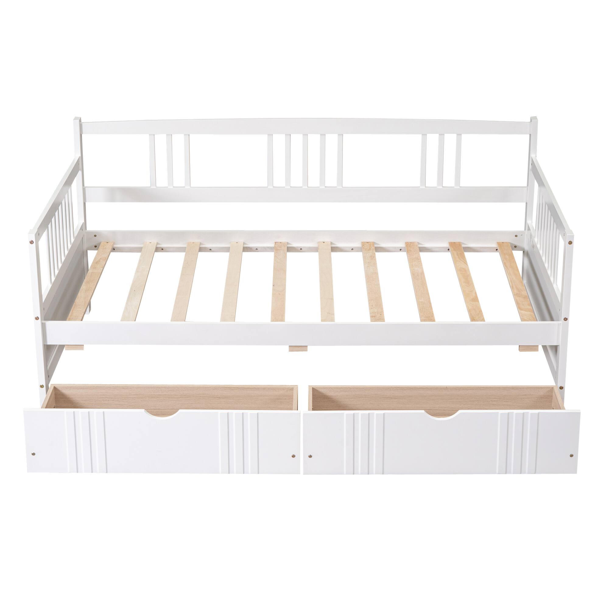 Alt View 4. Whisen - Wood Daybed with Two Storage Drawers, Multi-Functional Sofa Bed Frame - White.