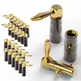 FosPower - Right Angle Banana Plugs (12 Pairs / 24 pcs), Closed Screw Banana Speaker Plug Connectors for Speaker Wire Wall Plate - Gold