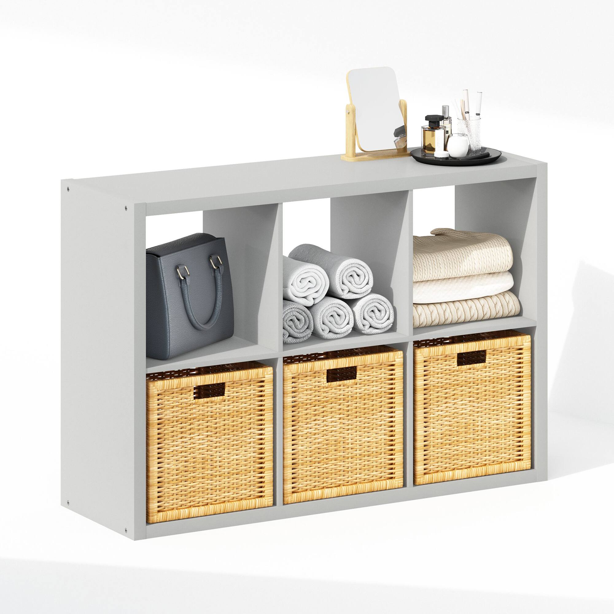 Alt View 3. Furinno - Cubic Open Back Multipurpose Clothing & Closet Storage Organizer Shelf, 6-Cube - Light Grey.