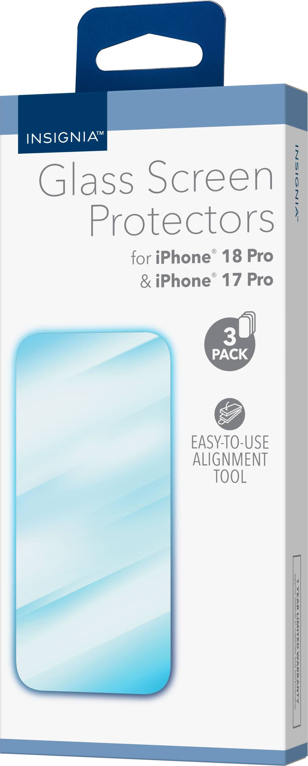 INSIGNIA Glass Screen Protectors for iPhone 18 Pro & iPhone 17 Pro  
3 PACK  
EASY-TO-USE ALIGNMENT TOOL  
YEAR CHOLECTS LIMITED "W" GENERAL WARRANTY