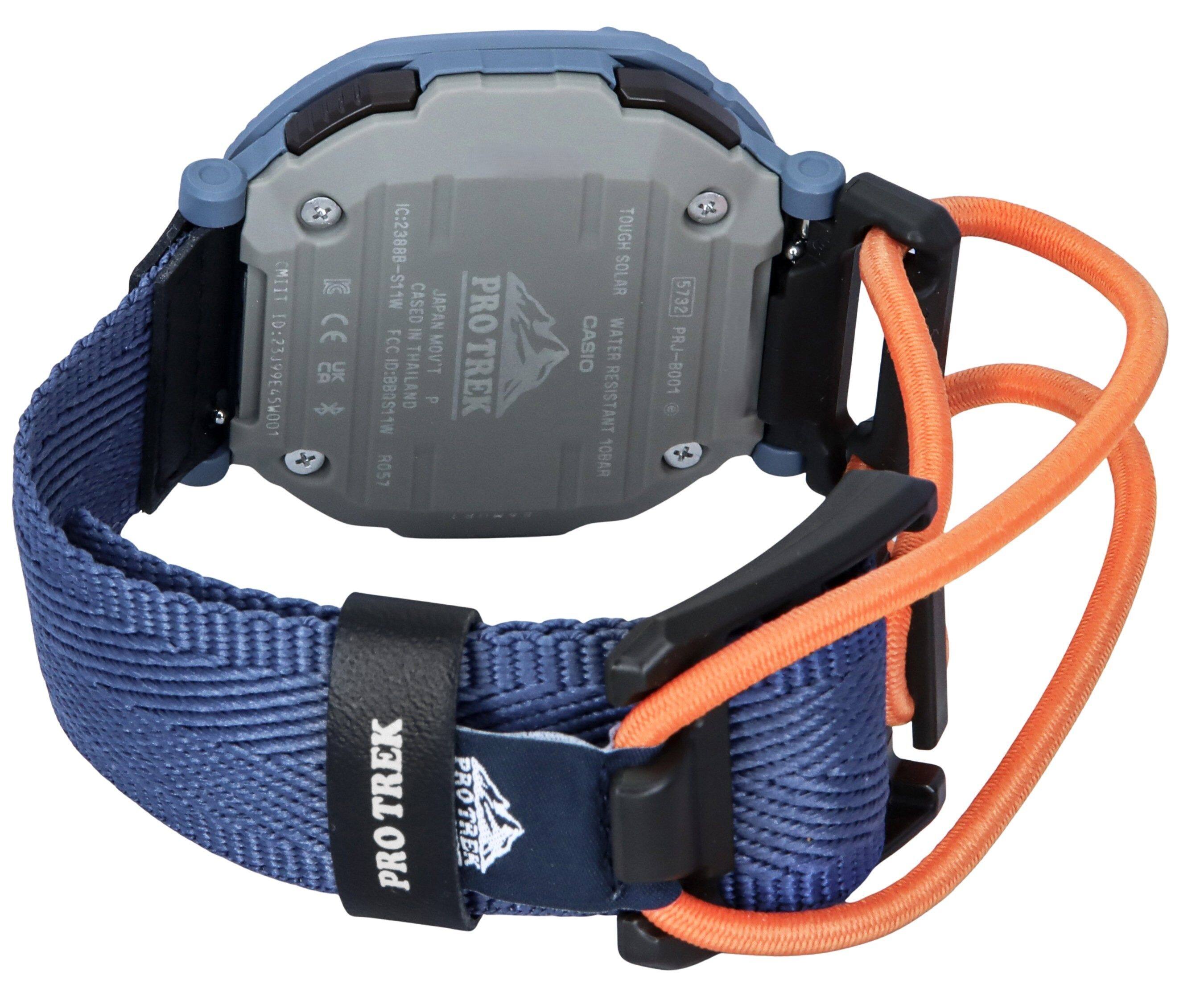CMIIT ID: 2023-0799E45W001  
IC: 2388B-S11W  
CASED JAPAN PRO IN  
FCC ID: BBQS11W  
THAILAND P R057  
TOUGH SOLAR  
WATER RESISTANT 10BAR  
5732 PRJ-B001  
PRO TREK  
CASIO  
PRO TREK  
TOUGH SOLAR  
WATER RESISTANT 10BAR  
5732 PRJ-B001  
PRO TREK