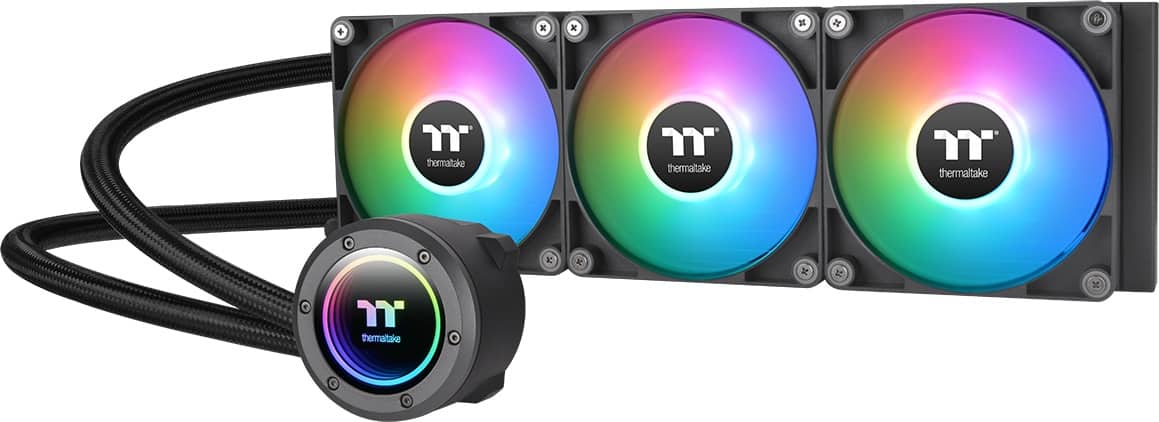 Thermaltake - TH360 V2 ARGB Sync 360mm AIO Liquid Cooler (3x 120mm ARGB PWM Fans) with Mirror Rotating Cap Design - Black - Front_Zoom