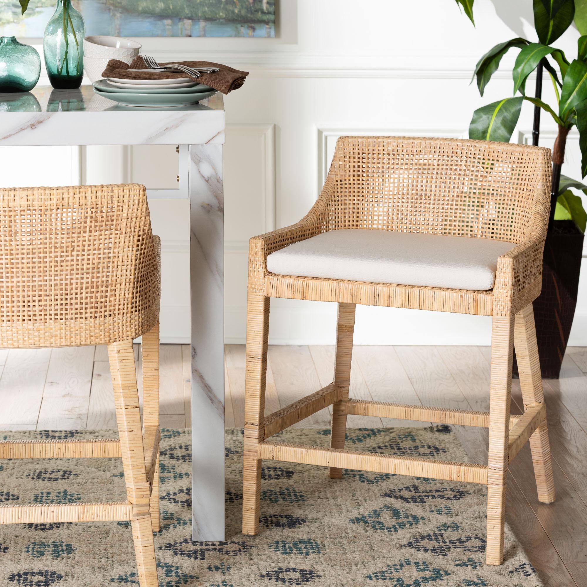 Alt View 4. bali & pari - Beata Natural Rattan Counter Stool - Handcrafted Wingback Counter Chair with Woven Detailing and Removable Cushion - Light Honey.