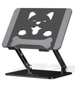 HongFei - Laptop Stand for Desk, Aluminum Height-Adjustable Laptop Riser, Ergonomic Sturdy Holder with Puppy-Shaped Vents - Black