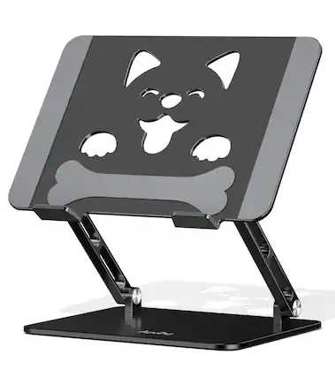 Front. HongFei - Laptop Stand for Desk, Aluminum Height-Adjustable Laptop Riser, Ergonomic Sturdy Holder with Puppy-Shaped Vents, Black - Black.