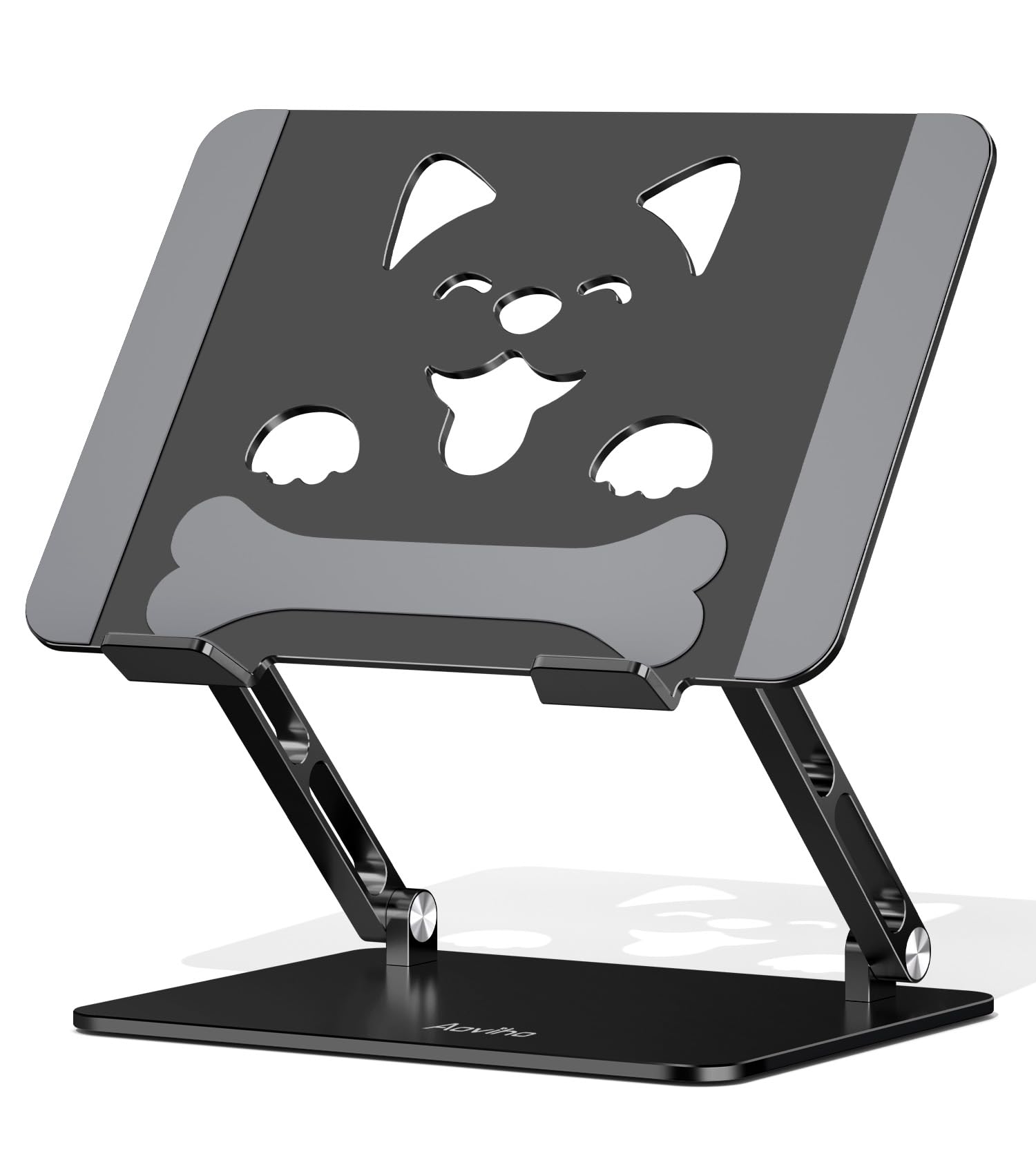 Front. HongFei - Laptop Stand for Desk, Aluminum Height-Adjustable Laptop Riser, Ergonomic Sturdy Holder with Puppy-Shaped Vents, Black - Black.