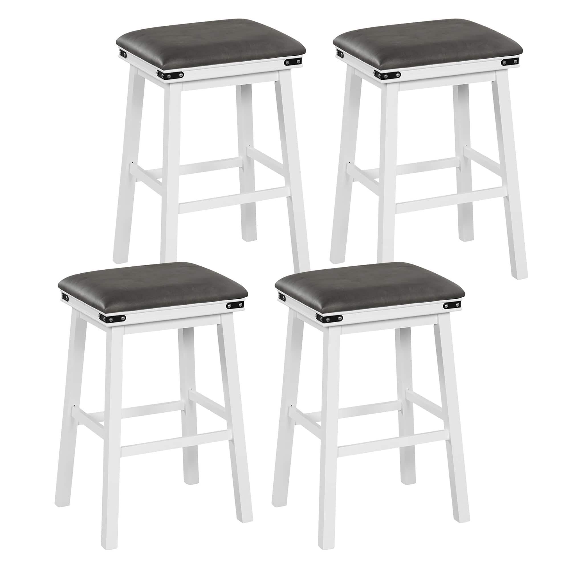 Front. Gymax - Gymax PU Leather Bar Stools Set of 4 30'' Counter Height Dining Stools w/ Upholstered Seat - White, Gray.
