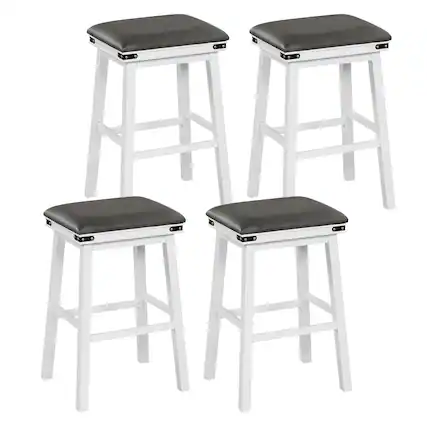 Front. Gymax - Gymax PU Leather Bar Stools Set of 4 30'' Counter Height Dining Stools w/ Upholstered Seat - White, Gray.
