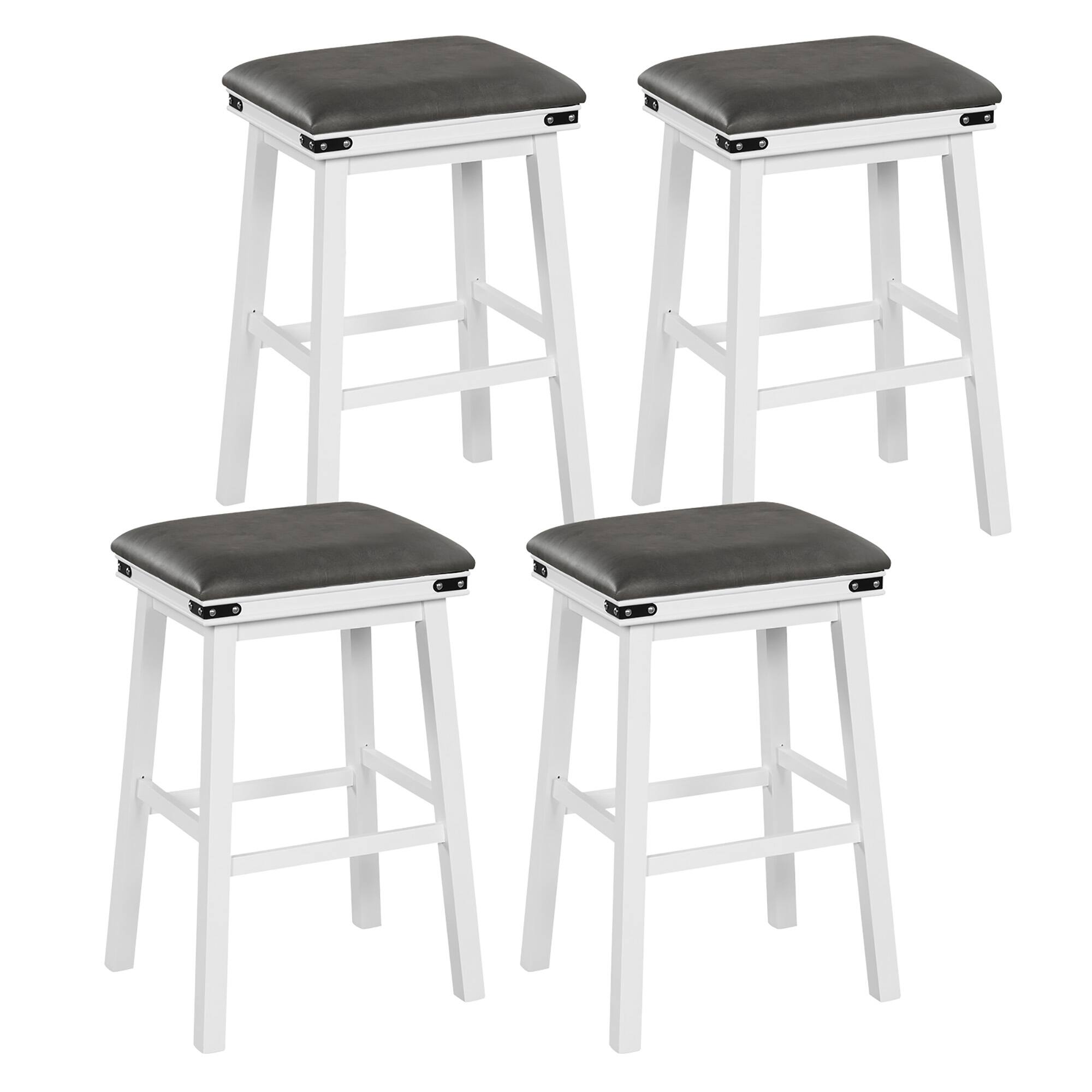 Gymax - PU Leather Bar Stools Set of 4 30'' Counter Height Dining Stools w/ Upholstered Seat - White, Gray