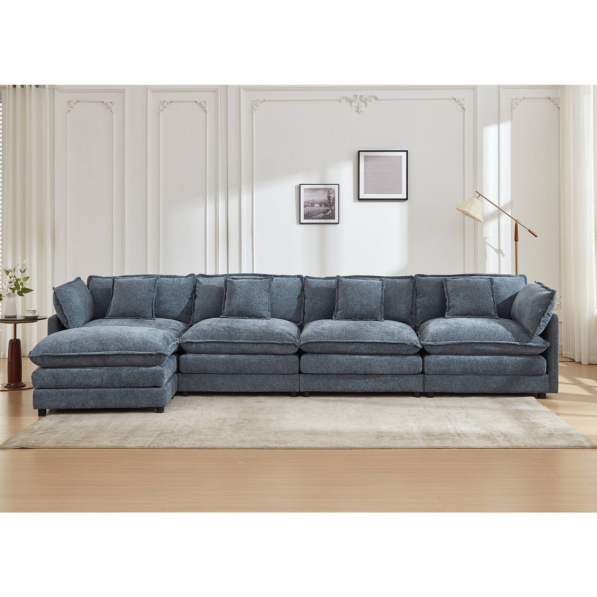 Alt View 5. KERDOM - 4 Seat Modular Sectional L Shape Sofa with 1 Movable Ottoman, 149'' Oversized Couch with Chaise Lounge for Living Room - Blue.