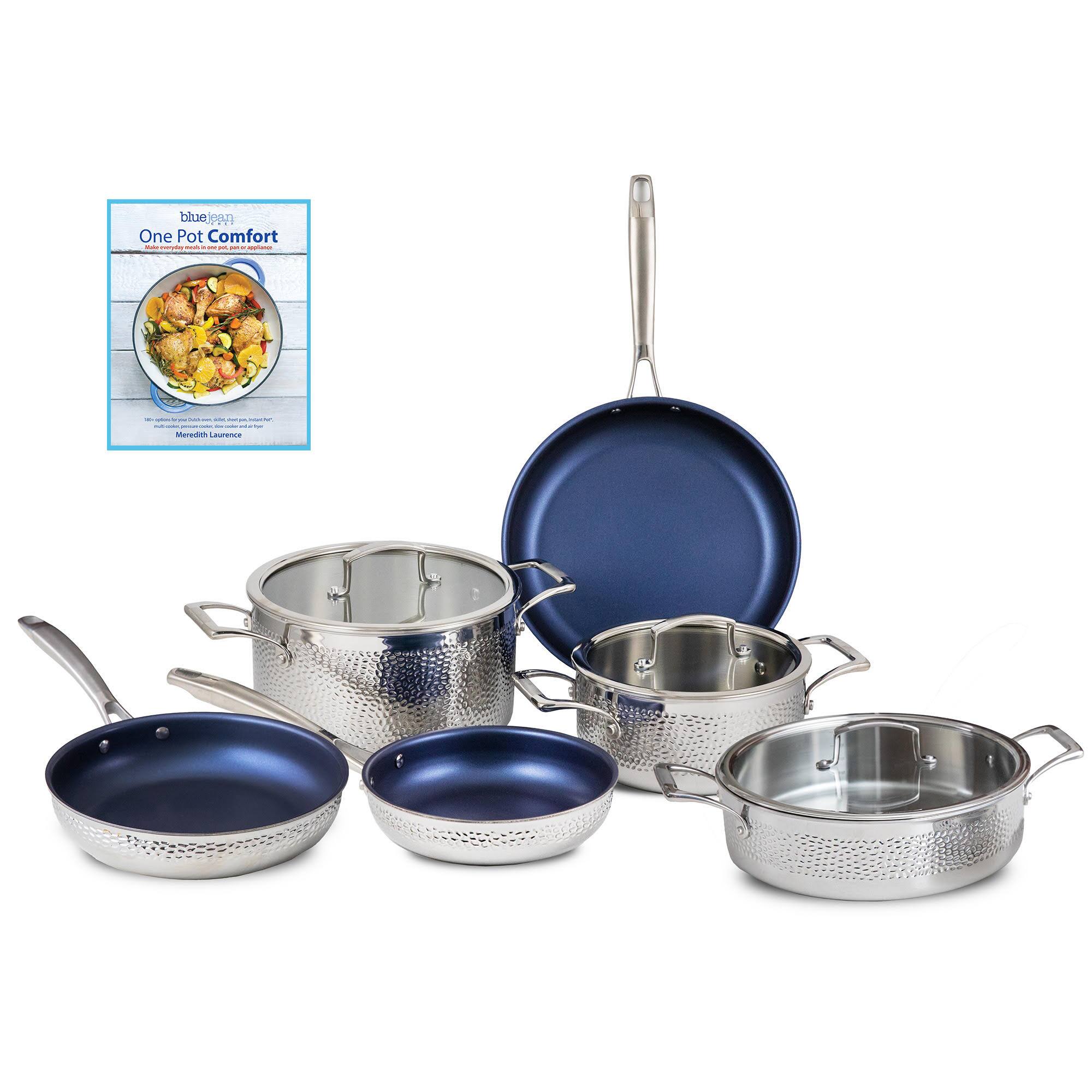 Blue Jean Chef - 9-Piece Stainless Steel Cookware Set, Hammered Finish - Silver