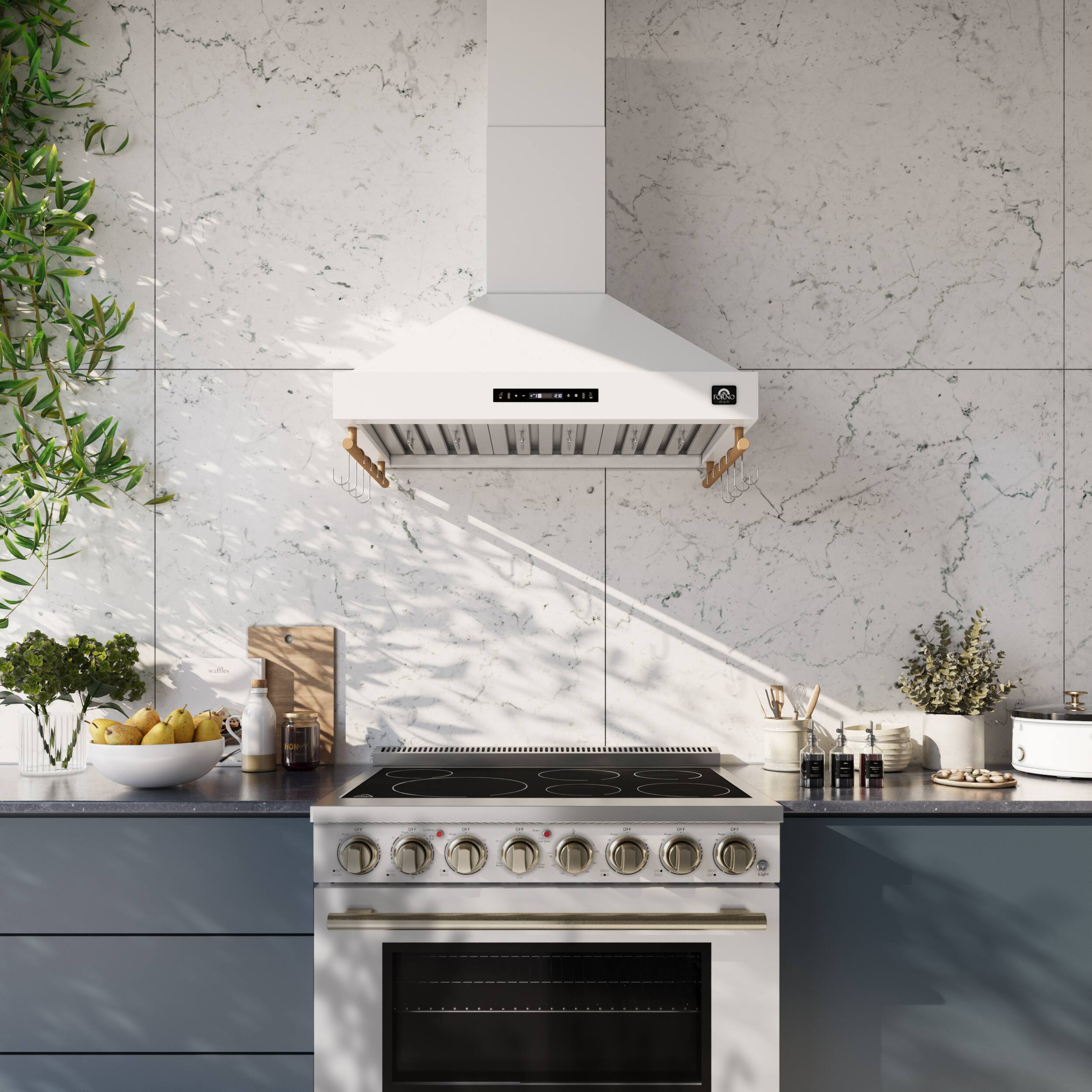 Alt View 7. Forno Appliances - Venezia 36" Wall-Mounted Range Hood with Touch Controls and Baffle Filters - White.