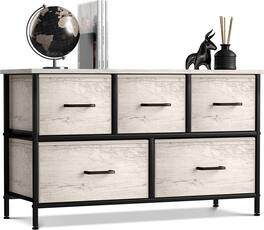 Sorbus - Dresser with 5 Drawers - Storage Chest Organizer Unit with Steel Frame, Wood Top, Easy Pull Fabric Bins Bedroom - Rustic beige