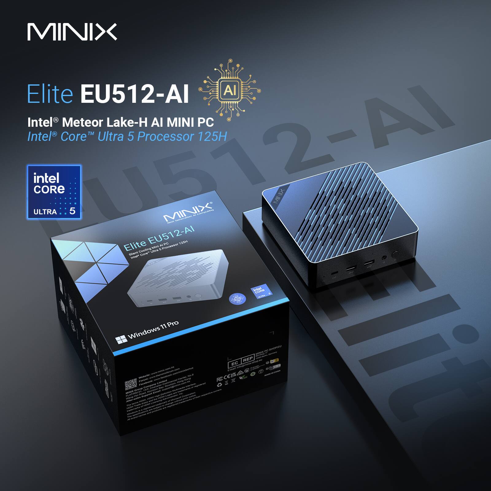 MINIX Elite EU512-AI AI Intel Meteor Lake-H AI MINI PC Intel Core Ultra 5 Processor 125H U512-AI intel CORE ULTRA 5 EU512-AI MINIX - Windows 11 Pro