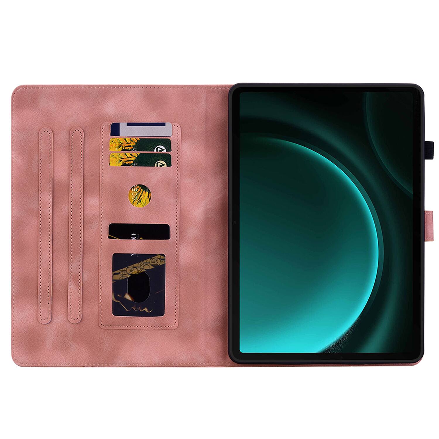Back. Dteck - Case for Samsung Galaxy Tab S10 FE & S10 Lite and S9 FE & S9,Embossed Pattern PU Leather Flip Card Holder Stand Cover - Pink.