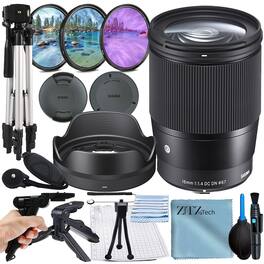 Bundle - Sigma - 16mm f/1.4 DC DN Contemporary Lens for Sony E Mount + 3 Pieces Filter Kit + Tripod + ZeeTech - Black