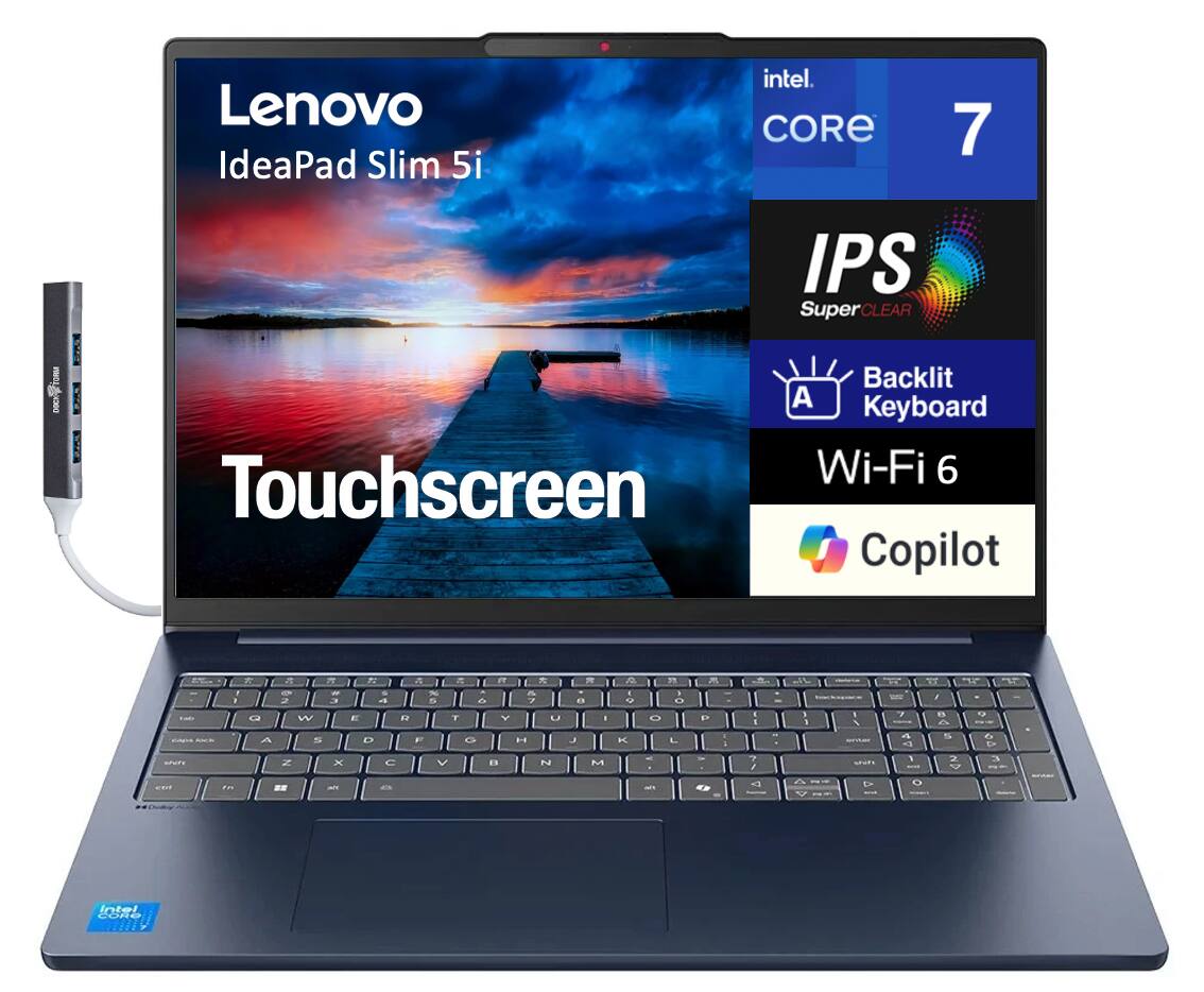 Lenovo IdeaPad Slim 5i  
Intel Core 7  
IPS SuperCLEAR  
Touchscreen  
Backlit Keyboard  
Wi-Fi 6  
Copilot