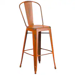 Flash Furniture - Cindy Commercial Grade 30" High Distressed Metal Indoor-Outdoor Barstool with Back - Orange