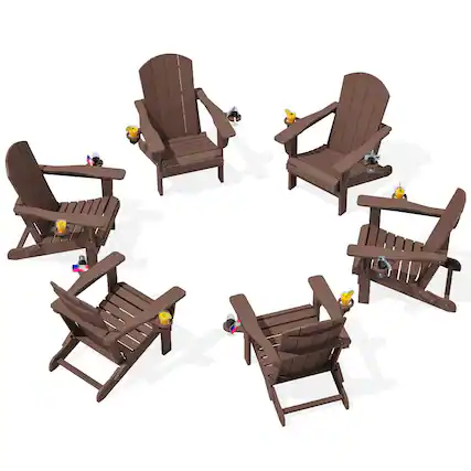 Front. SERWALL - Adirondack Chairs Set of 6 with Cup Holders,Composite Adirondack Chairs,HDPE Outdoor Chairs - Coffee.
