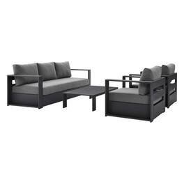 Modway - Tahoe 4-Piece Outdoor Patio Set - Powder-Coated Aluminum, Cushioned Sofa, 2 Armchairs, Coffee Table - Gray Charcoal