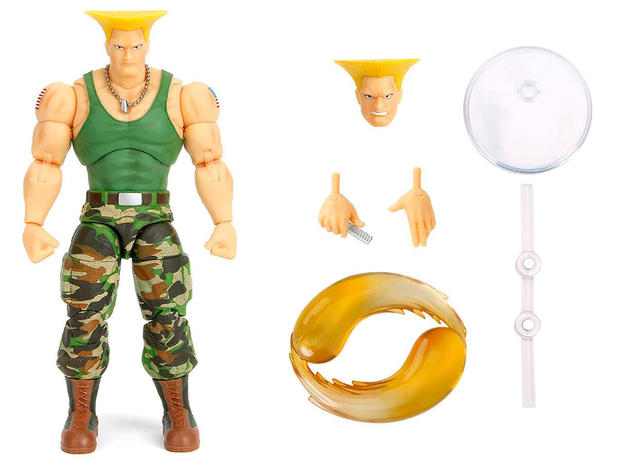 Angle. Jada - Guile 6" Action Figure with Accessories, Alternate Head & Hands – Ultra Street Fighter II (2017 Video Game) - Multicolor.
