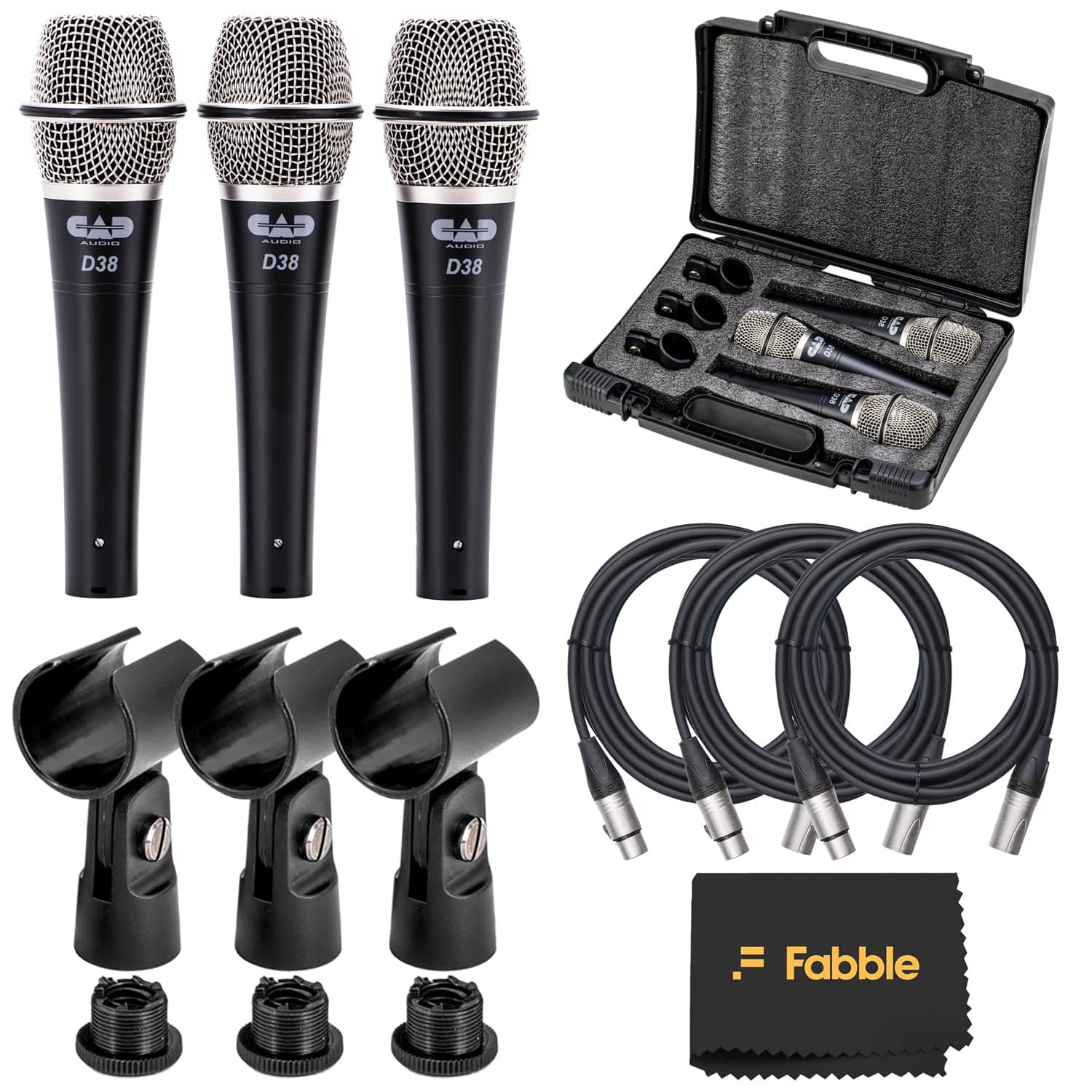 CAD Audio - CADLive D38 Supercardioid Dynamic Handheld Microphone 3-Pack Bundle with 3 10ft XLR Cables, Case & Clips price history on PriceWatchPro