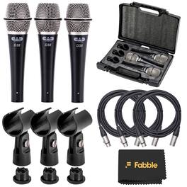 CAD Audio - CADLive D38 Supercardioid Dynamic Handheld Microphone 3-Pack Bundle with 3 10ft XLR Cables, Case & Clips