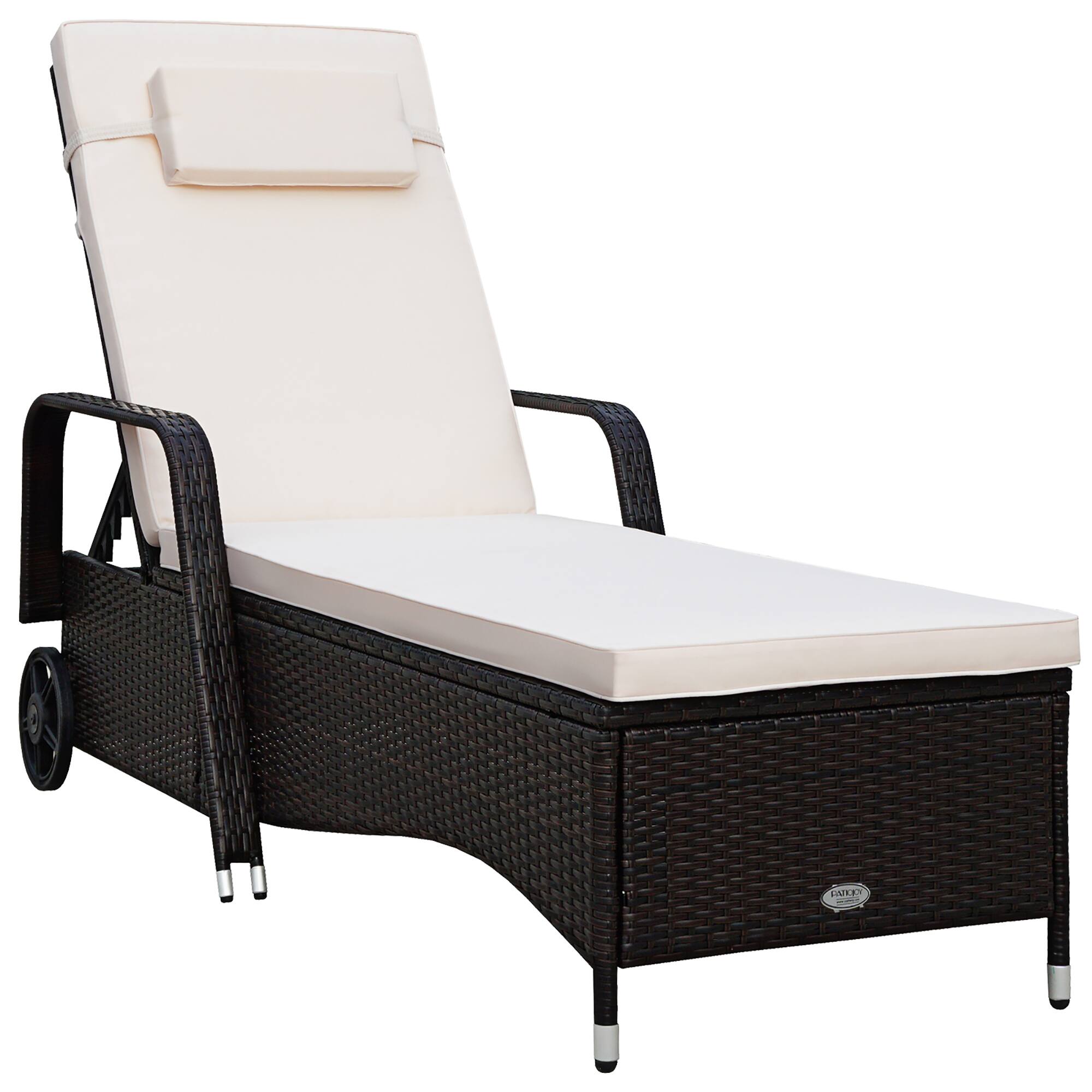 Angle. Costway - Patio Rattan Lounge Chair Chaise Adjustable Recliner Cushioned Sofa Garden - White.